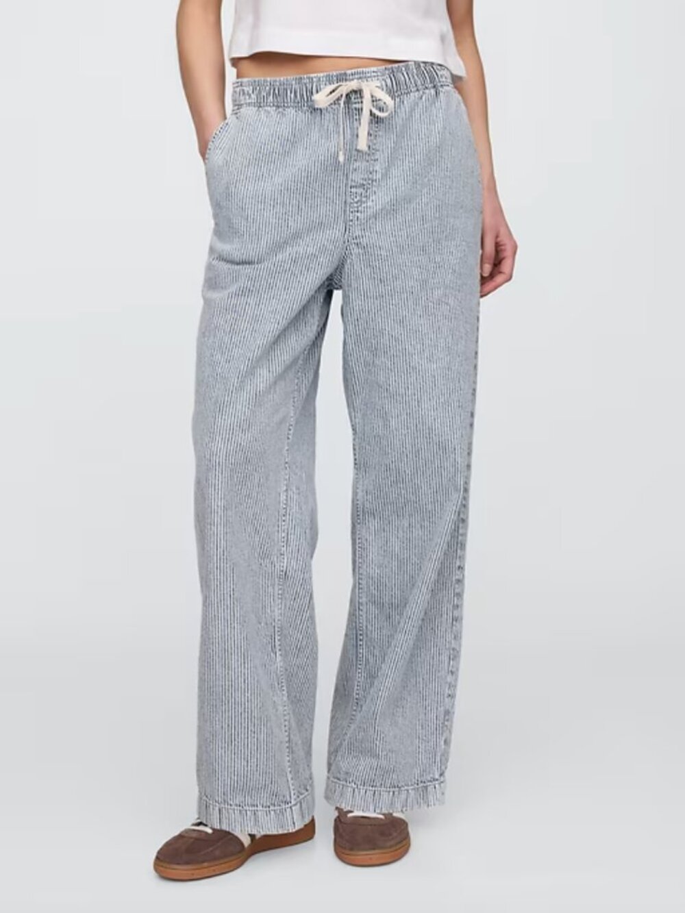 Gap High Rise Wide-Leg Stripe Jeans XXS • Railroad Stripe • Pull-On Washwell